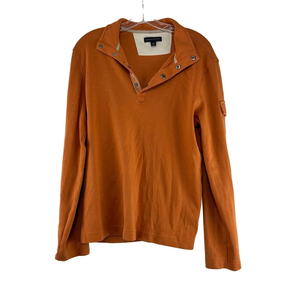 Banana Republic Long Sleeve Pullover Shirt Men Size M Burnt Orange Cotton Henley